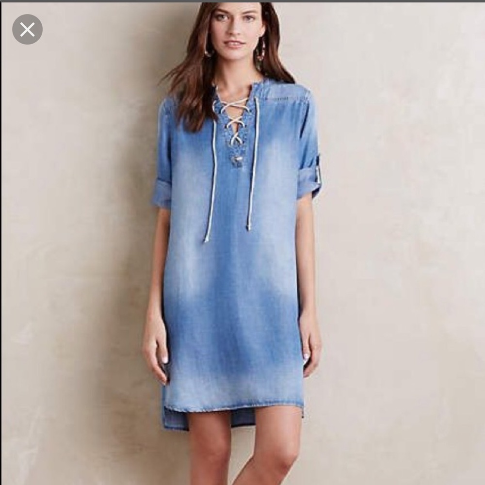Anthropologie Cloth & Stone Chambray Lace Up Dress
